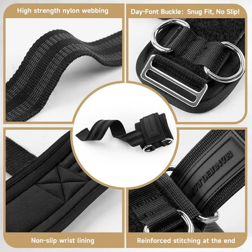 Miniatura 6 de MANUEKLEAR - Correas de muñeca antideslizantes para levantamiento de pesas, correas de levantamiento de pesas con anillos en D para entrenamiento