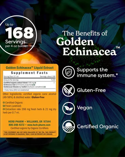 Miniatura 2 de Herb Pharm Extracto líquido orgánico certificado de equinácea dorada para el apoyo del sistema inmunológico - 4 onzas