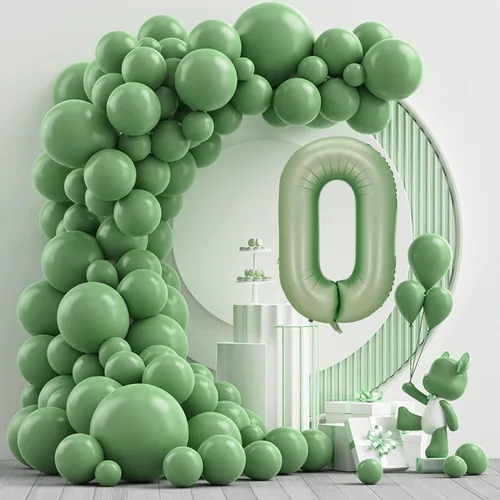 Miniatura 2 de Globos de números verde salvia para decoración de fiesta de cumpleaños de 40 pulgadas, globo grande del número 0