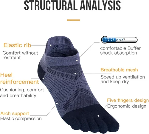 Miniatura 3 de Calcetines Cool-max para correr para hombres y mujeres, 3 pares de calcetines atléticos transpirables de cinco dedos