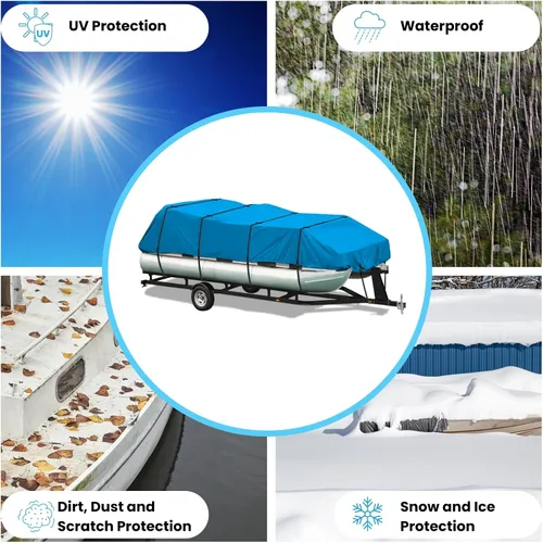 Miniatura 7 de EliteShield Cubierta impermeable para lancha pontón, poliéster 600D resistente grado marino, cubierta de pontón remolcable cubierta de lancha, se