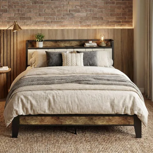 Miniatura 21 de LIKIMIO Base de cama California King, cabecera de almacenamiento con estación de carga, sólida y estable, sin ruido, no necesita somier, fácil