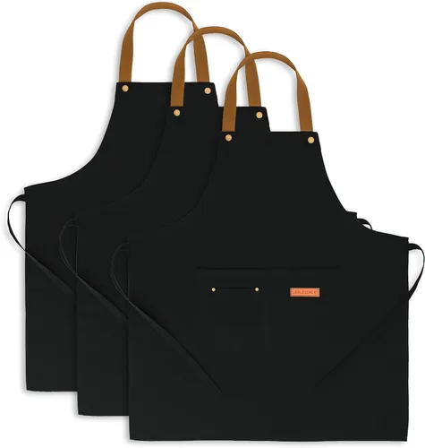 3Pack Chef Apron, Waterproof Apron, Adjustable Apron with 2 Pockets for Men Women, Apron for Cooking Baking Restaurant Negro