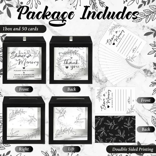 Miniatura 3 de Pajean - 50 tarjetas de memoria para celebrar la vida, caja de tarjetas con ventanas transparentes, caja de memoria para funeral, boda, cumpleaños