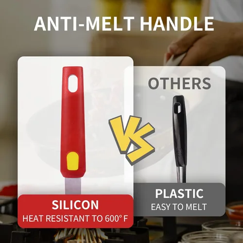 Miniatura 6 de Juego de espátulas de silicona grandes y delgadas, resistentes al calor, 600 ° F, utensilios de cocina flexibles ranurados para utensilios de cocina