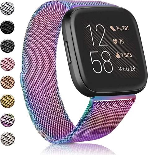 Miniatura 12 de Amzpas - Bandas compatibles con Fitbit Versa 2 / Fitbit Versa SE/Fitbit Versa Lite/Fitbit Versa, correas de malla de acero inoxidable transpirable