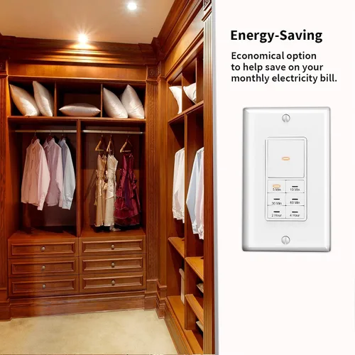 Miniatura 9 de Interruptor temporizador de cuenta regresiva Minoston para ventiladores y luces de baño, 5/10/30/60 minutos, 2/4 horas, interruptor temporizador