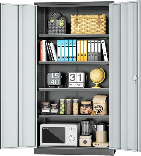 Miniatura 12 de INTERGREAT Gabinete de almacenamiento de metal con puertas con cerradura, gabinetes de almacenamiento de acero con cerradura con 2 puertas