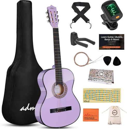 Miniatura 17 de ADM - Guitarra acústica para principiantes, 30 pulgadas, cuerdas de nailon, guitarra de madera para niños y estudiantes, lecciones en línea