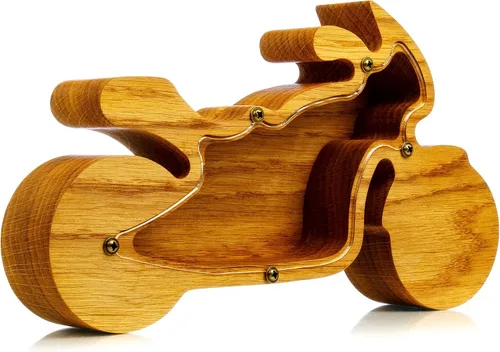 Miniatura 8 de Hucha de madera para motocicleta, bicicleta de madera Montessori, para adultos, niños, niñas, banco de monedas, regalo inspirador, caja de dinero