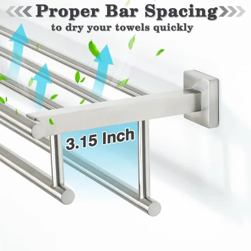 Miniatura 6 de Alise Toallero, Estante de Toallas con Barras Dobles para Lavabo de Baño, SUS 304 Acero Inoxidable de Montaje en Pared, 40.6 cm Níquel Cepillado