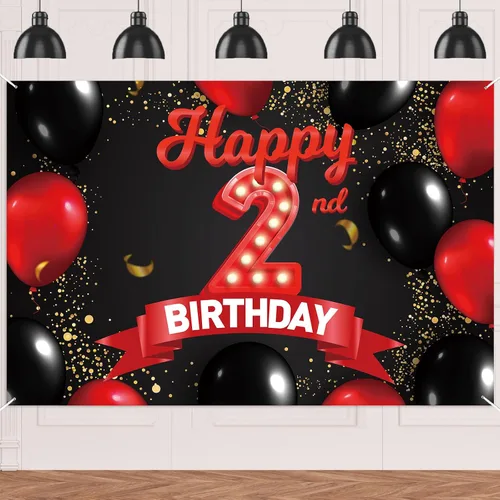Miniatura 25 de Cartel de feliz cumpleaños 15 color rojo y negro, decoración temática de globos para niñas y mujeres, princesas de 15 años, fiesta de cumpleaños