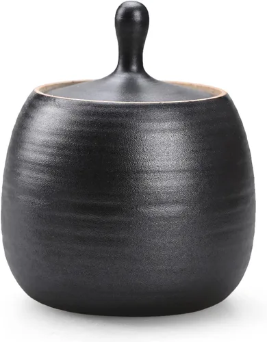 Miniatura 8 de Recipientes de cocina retro, tarro de almacenamiento de alimentos de cerámica de forma redonda con tapa hermética de silicona para té, café, nueces