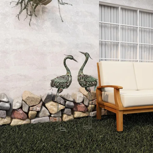 Miniatura 9 de Deco 79 Escultura decorativa de grúa de metal para jardín para interiores y exteriores, juego de 2 esculturas para exteriores de 40 pulgadas, 38
