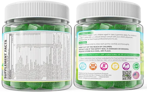 Miniatura 8 de Gomitas Super Greens para niños, con multivitaminas, más de 20 frutas vegetales, prebióticos, calcio, omega-3 (DHA/EPA), gomitas de superalimentos