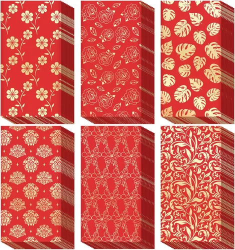 66 sobres rojos de Año Nuevo chino Hong Bao – 6 sobres de dinero de diseño para festival de primavera del año lunar, cumpleaños, fiesta de boda