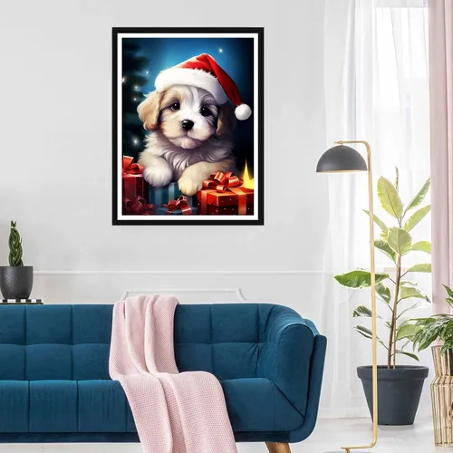Miniatura 3 de SKRYUIE Kits de pintura de diamantes 5D para perros, kits de arte de diamantes para adultos, Navidad, taladro redondo completo, punto de cruz