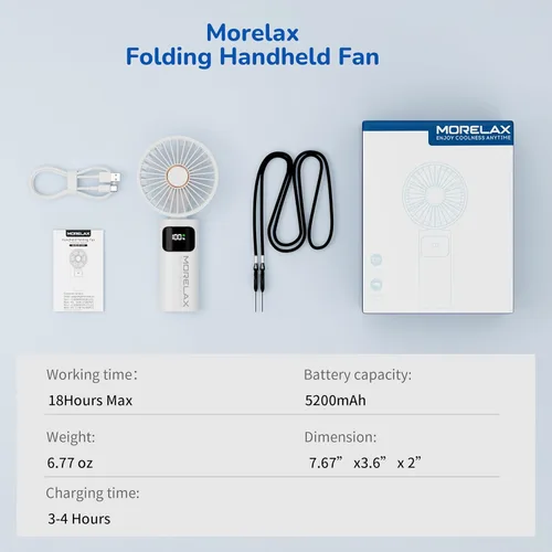 Miniatura 8 de Ventilador de mano portátil, mini ventilador personal plegable recargable por USB, 5200 mAh, 180 ajustables, viento de 6 velocidades, ventilador