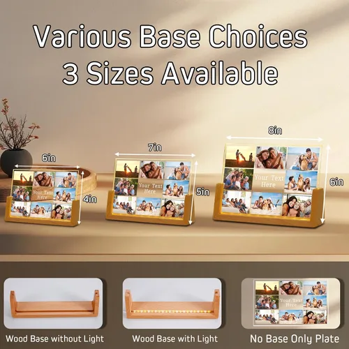 Miniatura 4 de Marco de fotos personalizado con foto, placa acrílica personalizada con base de luz nocturna LED, regalos de cumpleaños de aniversario para familia