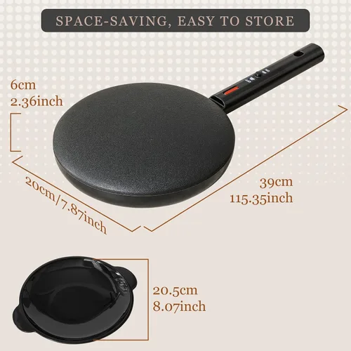 Miniatura 5 de Máquina eléctrica instantánea para crepas, máquina eléctrica portátil de 8 pulgadas y revestimiento antiadherente, interruptor de encendido/apagado