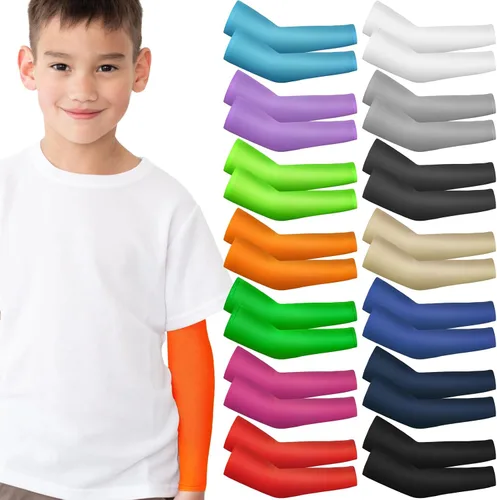 Miniatura 10 de Mepase 14 pares de mangas para brazos para niños, con protección UV, brazo de enfriamiento de compresión, cubierta deportiva para niños, béisbol