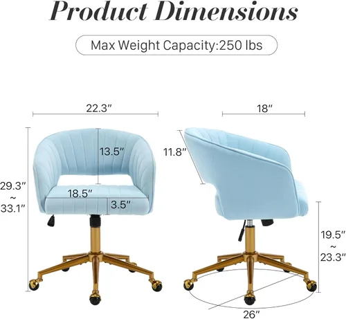 Miniatura 3 de HENGJIANYI Silla de escritorio giratoria para oficina en casa, moderna silla de tocador de terciopelo, sillón de altura ajustable con base dorada