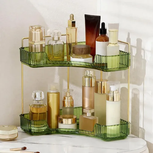 Miniatura 14 de INVSSENE Organizador esquinero para encimera de baño, bandejas organizadoras de tocador para mostrador, organizadores de maquillaje, bandeja de Azul