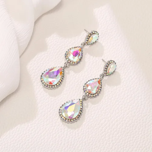 Miniatura 60 de EleQueen Pendientes de cristal austriaco en tono dorado para mujer, forma de pera de 2.5 pulgadas, color esmeralda