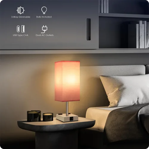 Miniatura 4 de Lámpara de mesita de noche con puertos USB - Lámpara de mesa con control táctil para dormitorio con puertos de carga USB C+A y tomas de corriente