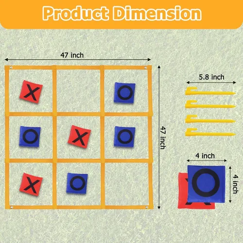 Miniatura 5 de Juego de Tic Tac Toe – 4 pies x 4 pies para patio al aire libre gigante Tic Tac Toe para patio trasero, campamento, césped, portátil, sin montaje