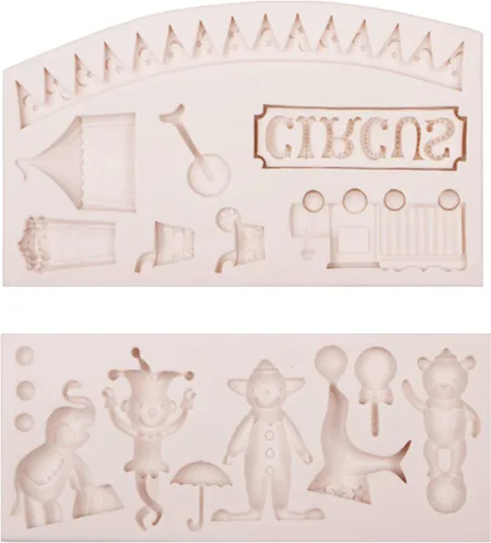 Miniatura 9 de Moldes de silicona para fondant de circo, 2 unidades, moldes de chocolate de elefante payaso, molde de cocina para hornear para decoración