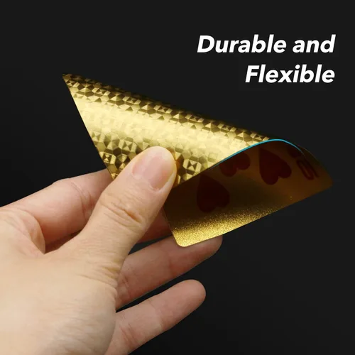 Miniatura 3 de INTEGEAR 2 barajas de cartas de juego, tarjetas de póquer con estampado 3D dorado en relieve de plástico PET impermeable cartas de juego de trucos