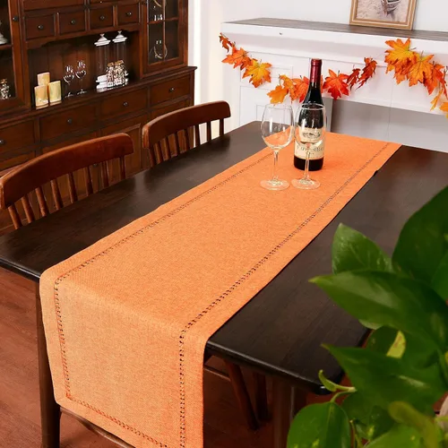 Miniatura 5 de Grelucgo Camino de mesa rústico con dobladillo cosido naranja y amarillo para otoño, Halloween y Acción de Gracias (14 x 72 pulgadas)