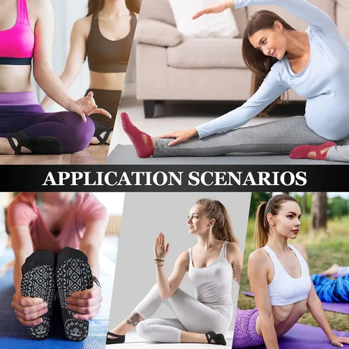 Miniatura 6 de Geyoga 6 pares de calcetines de pilates para mujer, calcetines de barre para yoga, ballet, baile, calcetines antideslizantes con correas de agarre