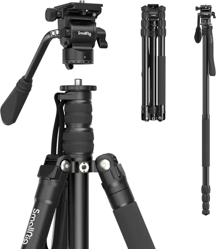 Miniatura 13 de SmallRig CT195 Kit de trípode de video, trípode de cámara de 73 pulgadas con cabezal fluido de inclinación panorámica para disparo