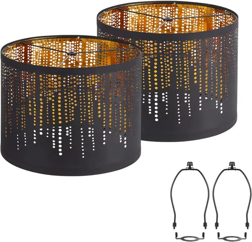 Miniatura 14 de Juego de 2 pantallas de lámpara gris, pantallas de tambor, pantalla de lámpara de 25.4 cm de altura, pantallas de lámpara para lámpara de mesa
