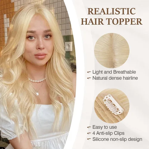 Miniatura 99 de Rich Choices Pelucas con topper de cabello para mujeres, cabello humano real 100% Remy, sin flequillo, para mujeres con adelgazamiento en la parte