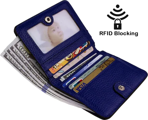 Miniatura 2 de Cartera de cuero genuino para mujer con bloqueo RFID