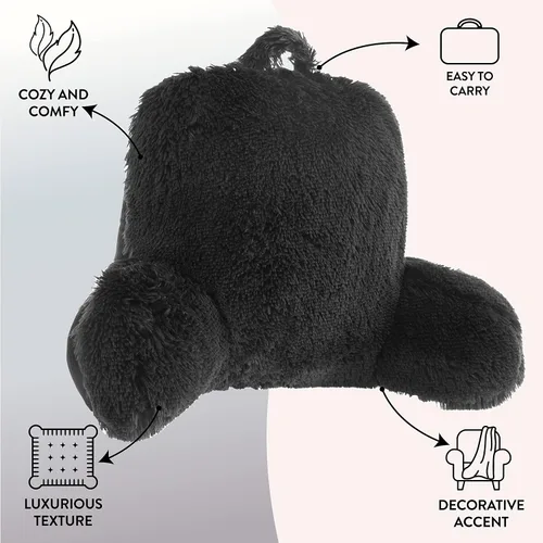 Miniatura 4 de Urban Lifestyle Almohada decorativa y de apoyo para cama de lectura, pelo largo ultra suave, de pelo sintético, reverso a tela de visón, color negro