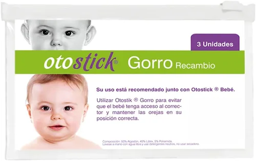 Miniatura 2 de Otostick Gorro de bebé, 3 tapones correctores de oídos, gorro de protección de oídos para orejas sobresalientes, gorra de malla para sujetar