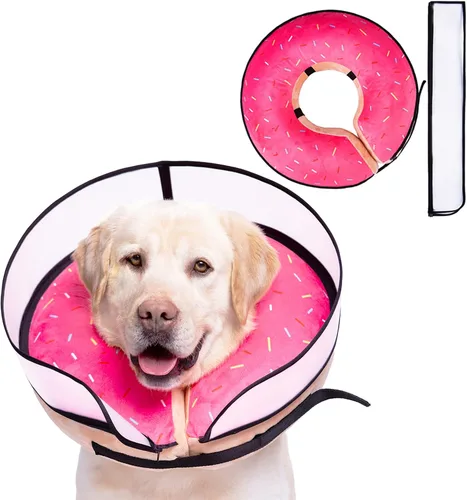 Collar inflable para perro con forma de cono de perro con dona de cuello suave mejorada antilamer para perros y gatos, collar de cono de Rosa.