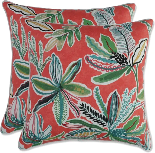 Miniatura 31 de Pillow Perfect Almohadas botánicas para interiores y exteriores, 2 unidades, acento, 16.5 x 16.5 pulgadas, naranja Sunny Daze