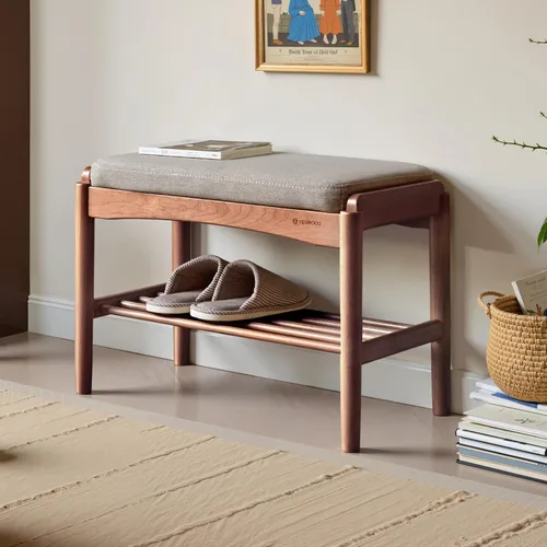 Miniatura 16 de Banco de zapatos de madera maciza montado, banco de zapatos con cojín de cuero de silicona para entrada, sala de estar, dormitorio, pasillo, 11.8 x
