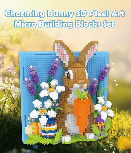 Miniatura 2 de Micro bloques de construcción 3D Pixel Wall Art Decor - Kit creativo de conejito para adultos y adolescentes, pasatiempo para aliviar el estrés, Azul