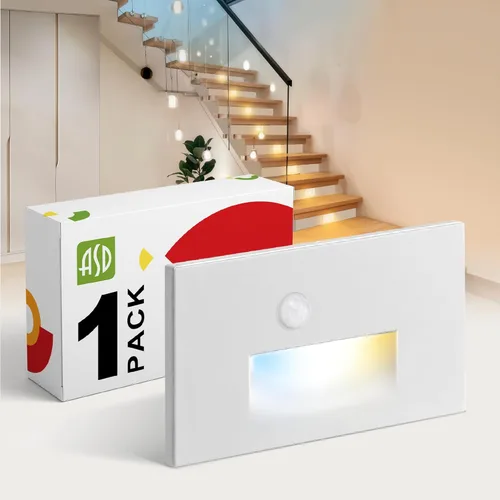Miniatura 45 de ASD LED Luminaria de Escalera Empotrada, Iluminación de Pasada al Aire Libre del Atardecer al Amanecer 3CCT, Sensor de Movimiento, Fotocélula