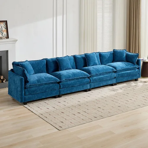 Miniatura 12 de Sofá modular negro de 111.5 pulgadas, sofás seccionales grandes de 3 plazas para sala de estar, sofá nube de tela de felpilla de gran