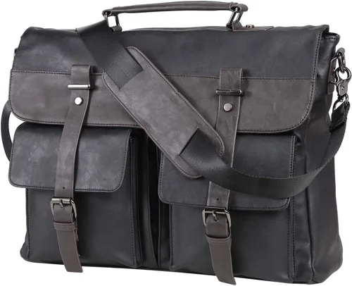 Bolso bandolera de cuero para hombre, 14, 15.6, 17.3 pulgadas, bolso de cuero vintage para laptop, maletín, bolsa de trabajo grande para