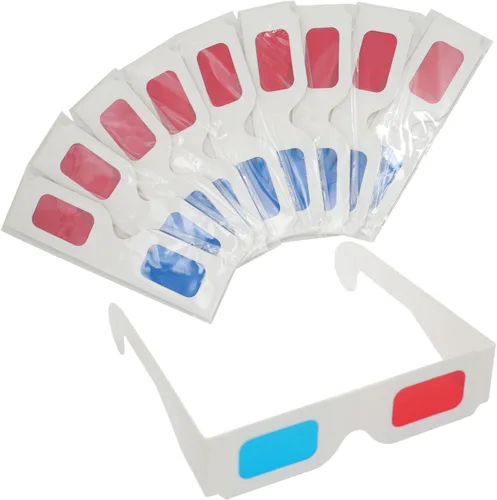 10 pares de gafas de papel 3D, lentes rojas y cian en marco blanco, cartón anaglifo para películas, plegado en funda protectora