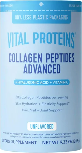 Vital Proteins - Péptidos de colágeno en polvo avanzados con ácido hialurónico y vitamina C, suplementos de colágeno, sin sabor, 12 porciones