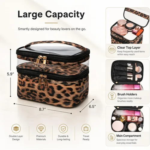 Miniatura 3 de Bolsa de cosméticos de doble capa, bolsa de maquillaje, bolsa de aseo grande, bolsa organizadora de maquillaje de viaje para niñas y mujeres
